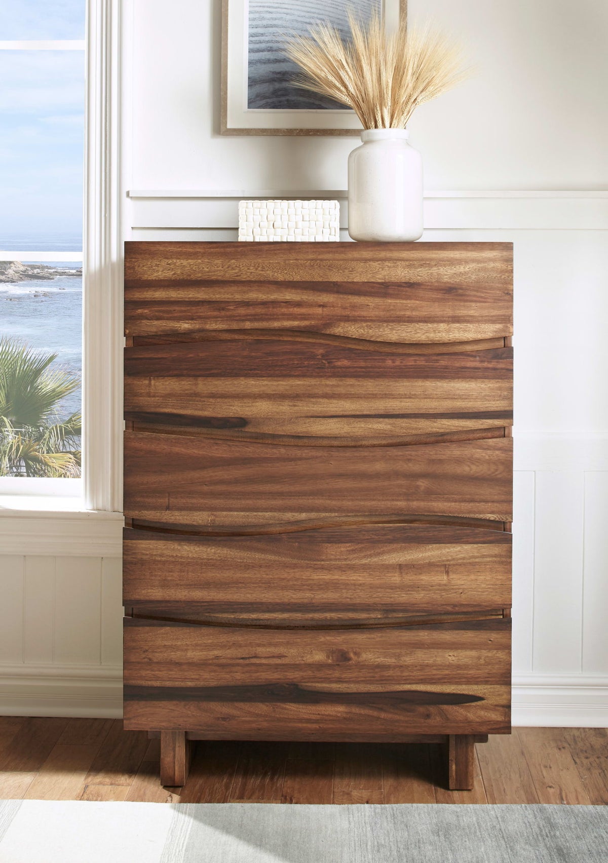 Ocean - Five Drawer Solid Wood Chest - Natural Sengon (2024)