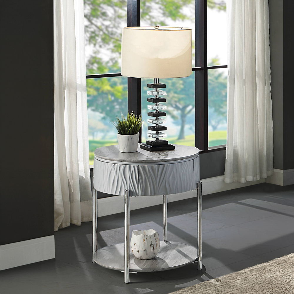Yukino - End Table - Gray High Gloss & Chrome - Urban Living Furniture (Los Angeles, CA)