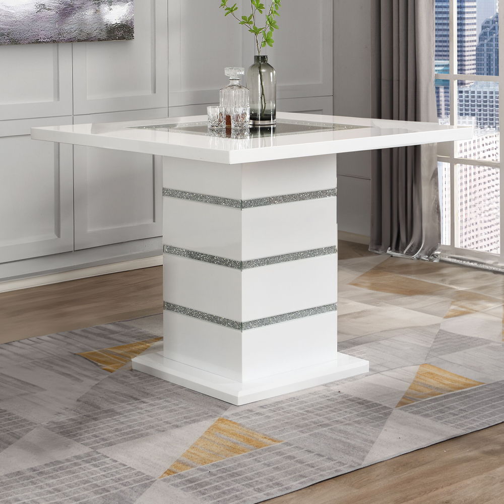 Elizaveta - Counter Height Table With Pedestal Base - Faux Crystal Diamonds & White High Gloss - Urban Living Furniture (Los Angeles, CA)