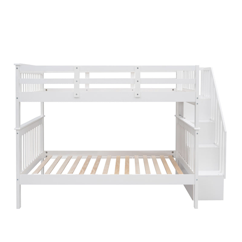 Stairway Bunk Bed With Storage And Guard Rail For Bedroom