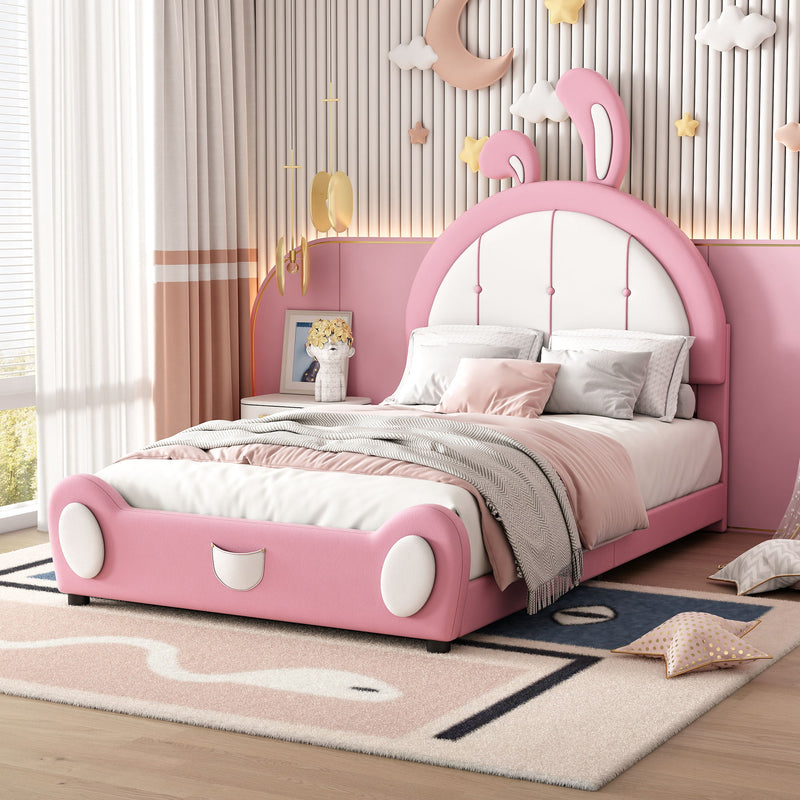 Upholstered Platform Bed With Rabbit Shaped Headboard