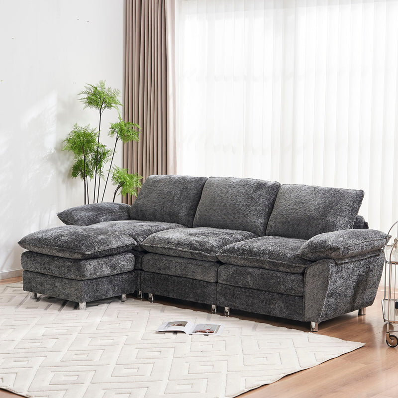 Modern Deep 3 Seat Sofa Couch With Ottoman, Comfy Upholstered Furniture