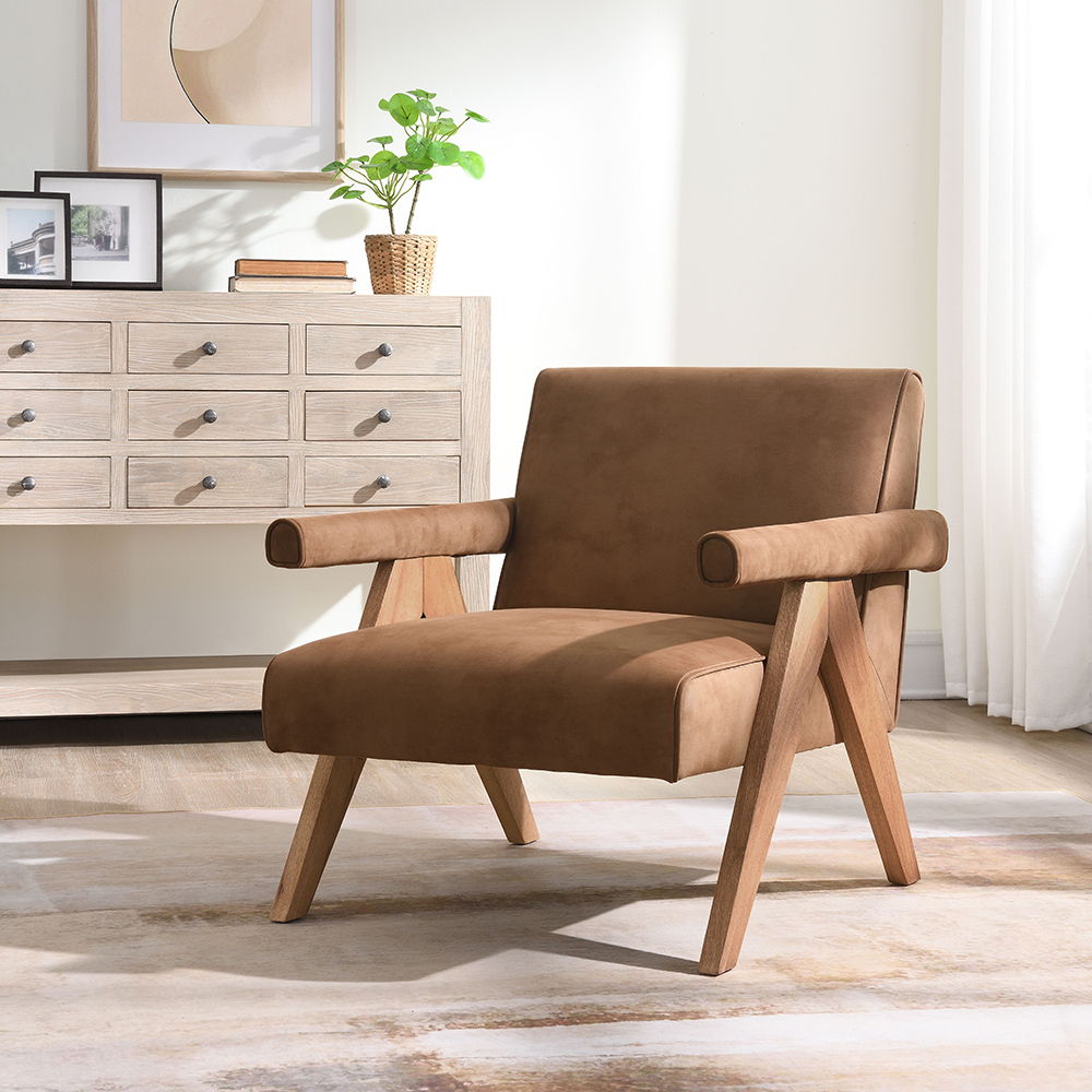 Zoey - Accent Chair - Chocolate Suede & Oak - Urban Living Furniture (Los Angeles, CA)