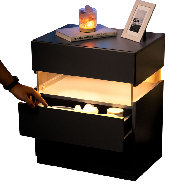 LED Nightstands, 3 Drawer For Bedroom
