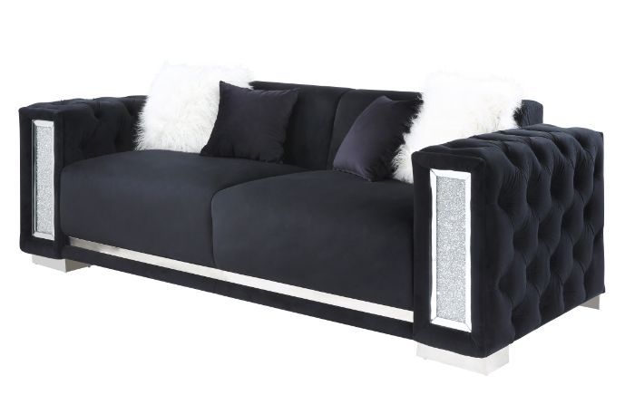 Trislar - Sofa With 4 Pillows (Same Lv01397) - Black Velvet - Urban Living Furniture (Los Angeles, CA)