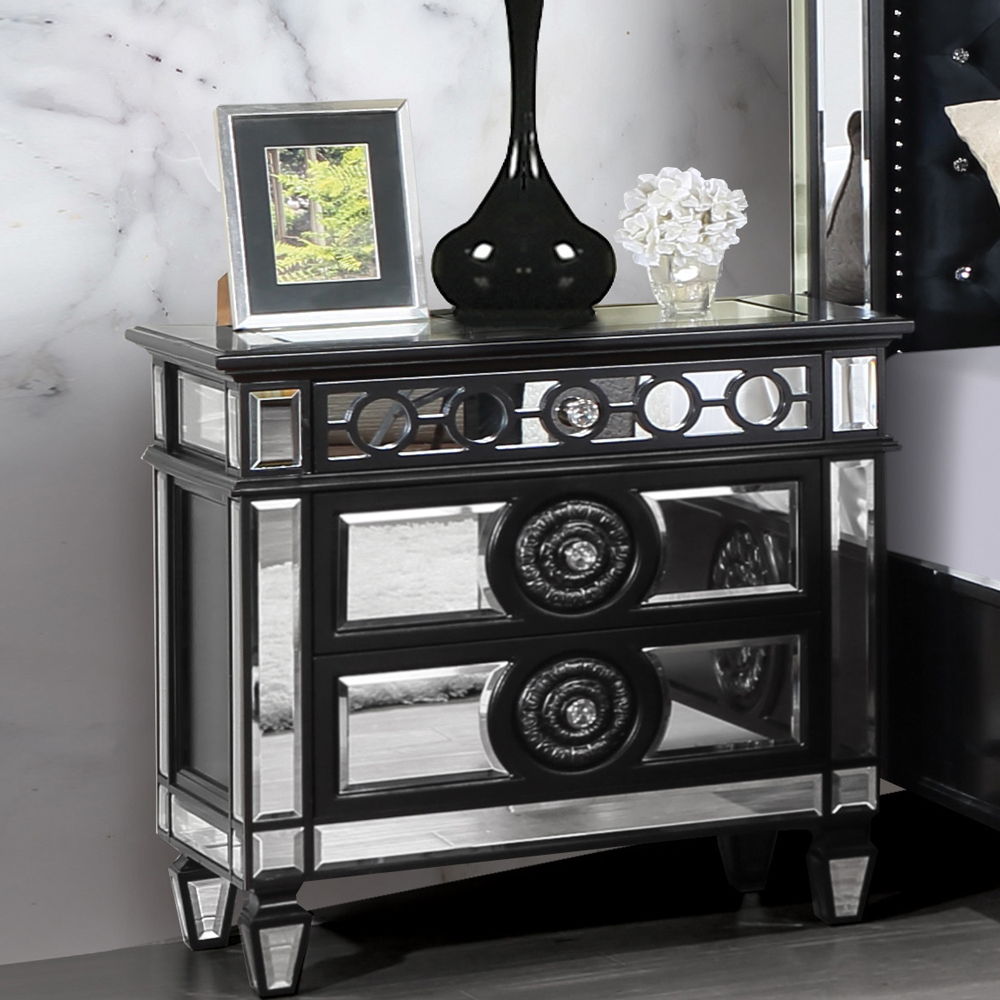 Varian II - Nightstand - Mirrored, Black & Sliver - Urban Living Furniture (Los Angeles, CA)
