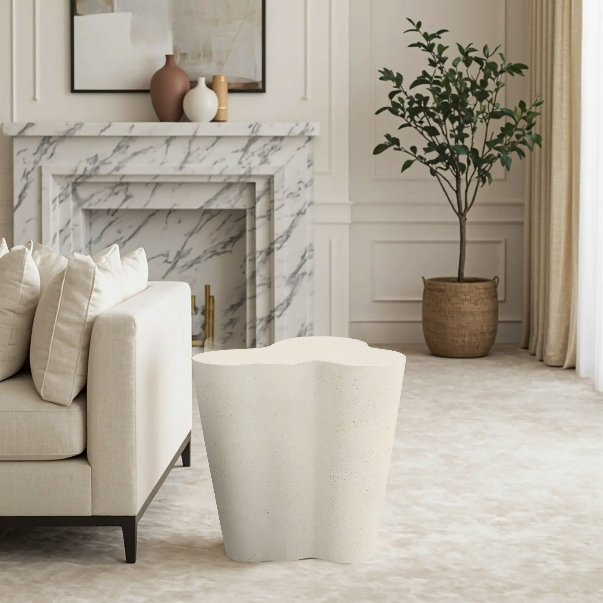 Monza - Concrete And Fiberglass Indoor / Outdoor End Table - Cream - Urban Living Furniture (Los Angeles, CA)