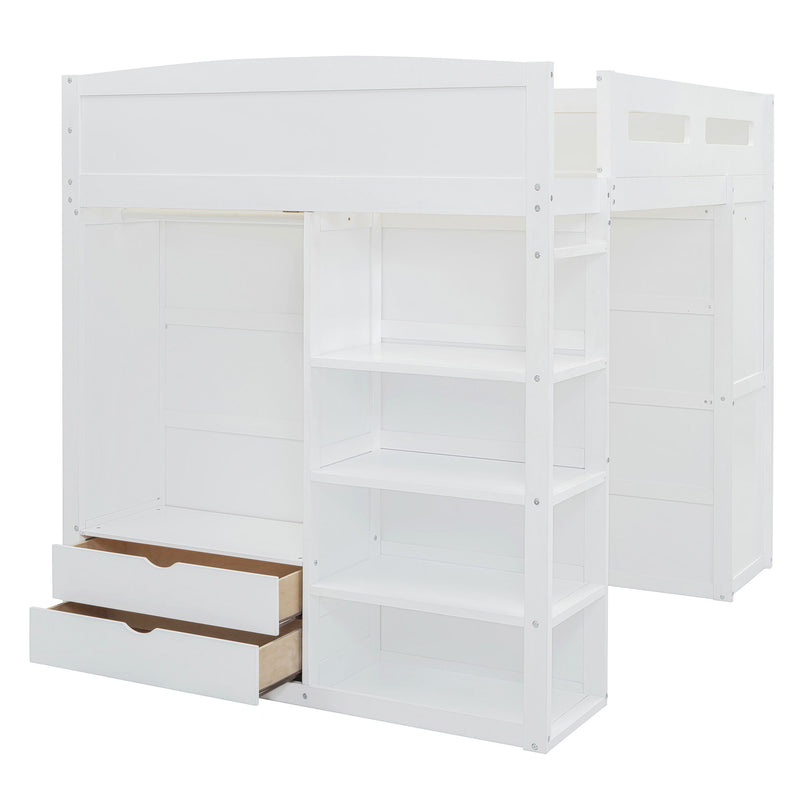 Loft Bed With Desk, Wardrobes, 4 Drawers And 4 Shelves