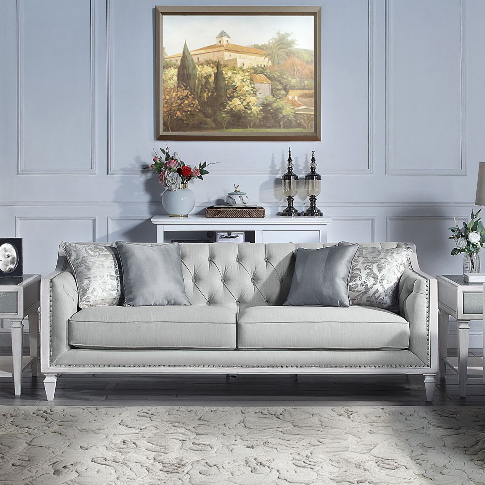 Katia - Sofa With 4 Pillows - Light Gray Linen & Weathered White - Urban Living Furniture (Los Angeles, CA)