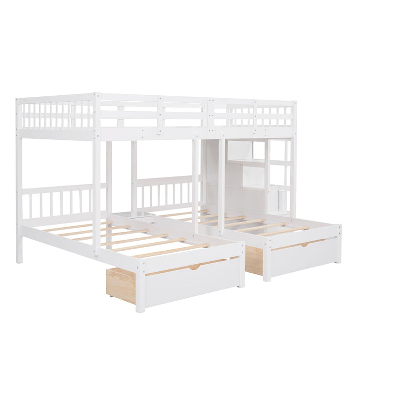Multifunctional Triple Bunk Bed With Drawers And Guardrails