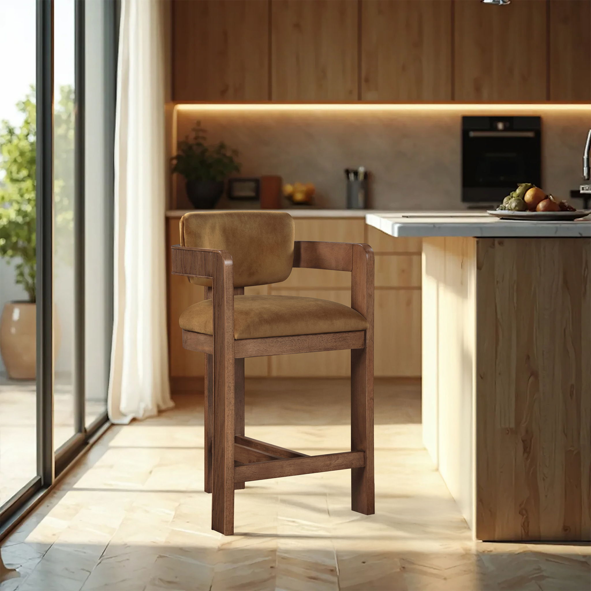 Sacha - Velvet Stool With Brown Base - Urban Living Furniture (Los Angeles, CA)
