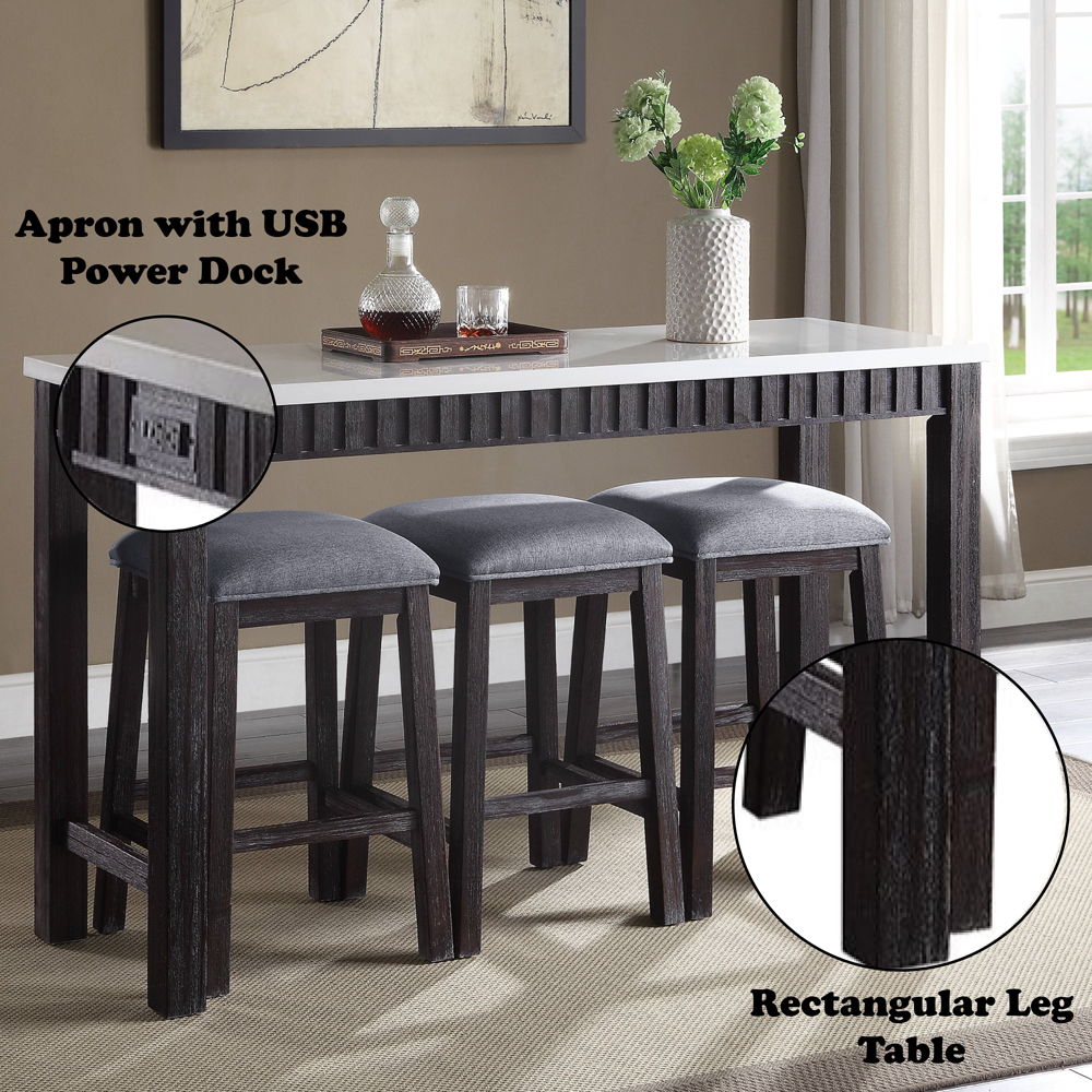 Necalli - 4 Piece Counter Height Table Set - Marble Top & Weathered Espresso - Urban Living Furniture (Los Angeles, CA)