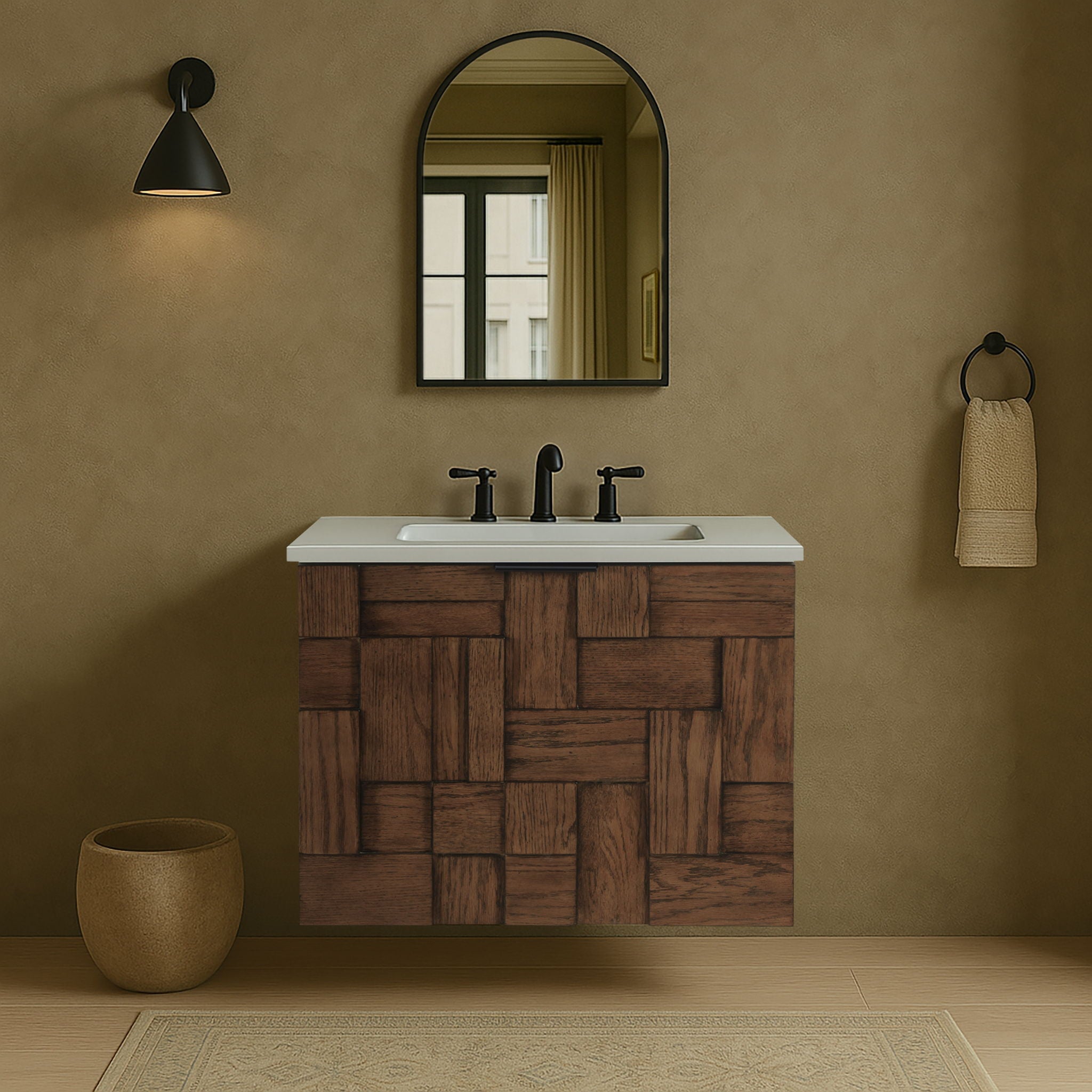 Leonardo - Engineered Stone And Solid Wood 24" Wall Mounted Bathroom Vanity - Urban Living Furniture (Los Angeles, CA)
