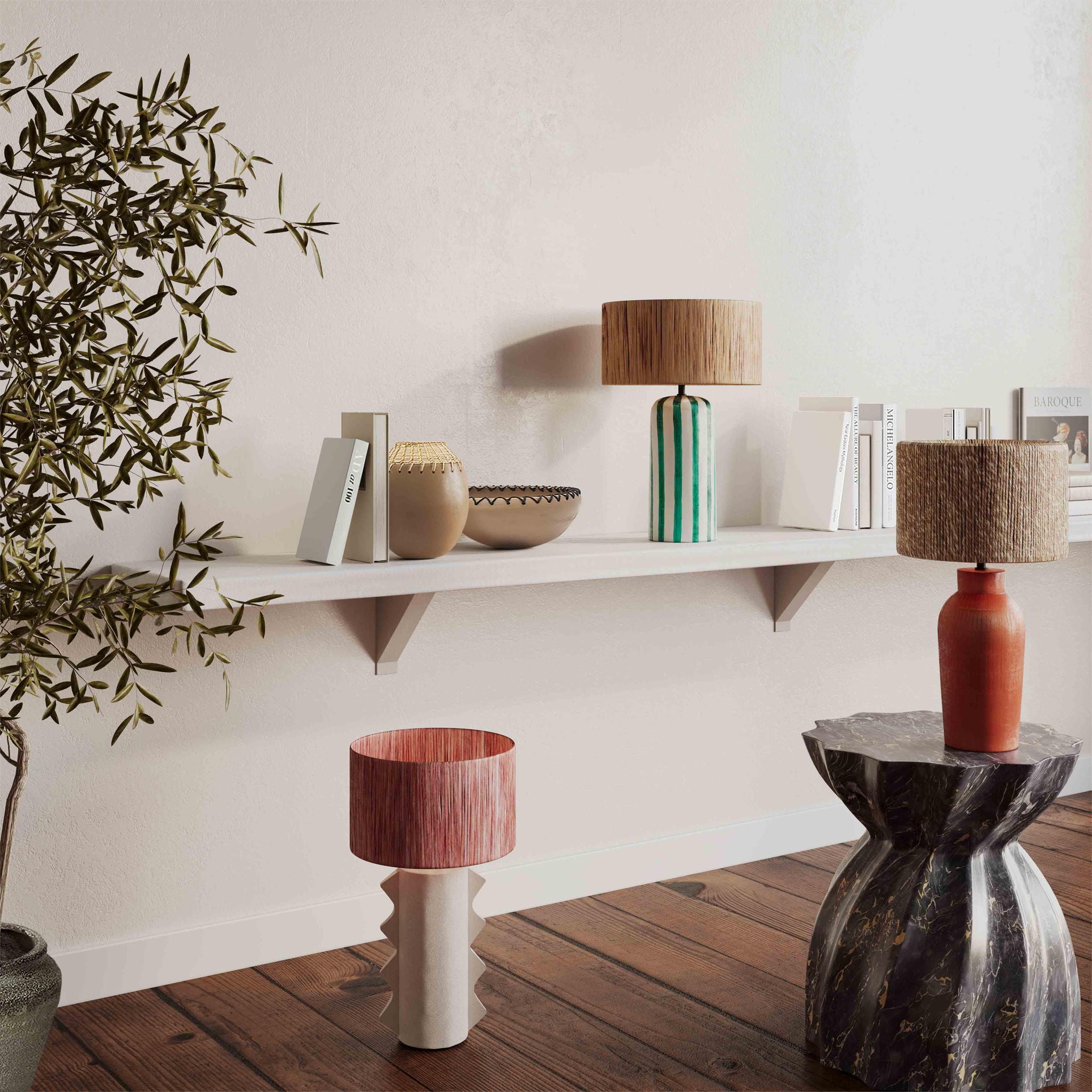 Ravello - Striped Papier Mache Table Lamp - Green - Urban Living Furniture (Los Angeles, CA)