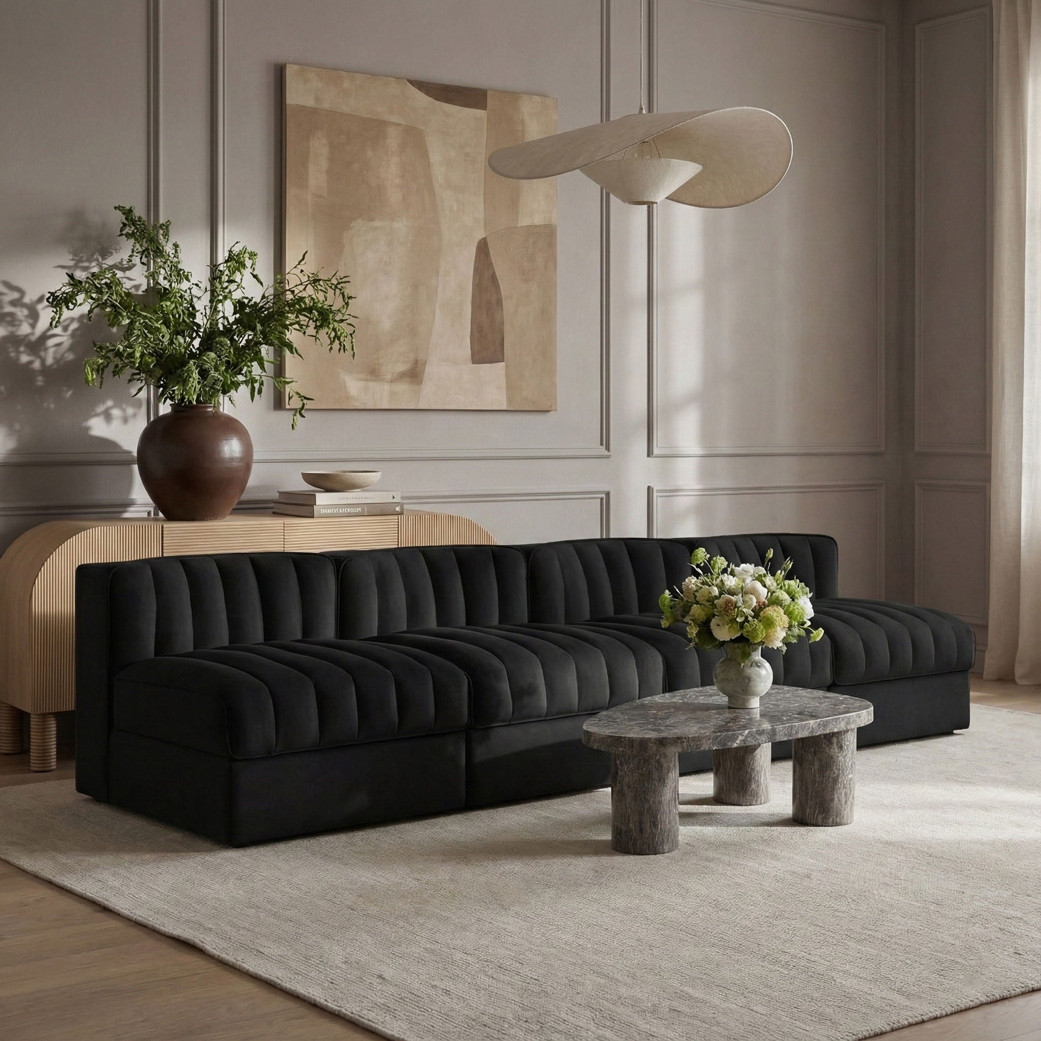 Rummi - Armless Velvet Performance Fabric Upholstered 4 Piece Modular Sofa - Urban Living Furniture (Los Angeles, CA)