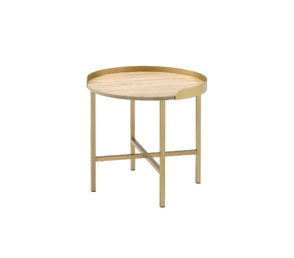 Mithea - End Table - Oak Table Top & Gold Finish - Urban Living Furniture (Los Angeles, CA)