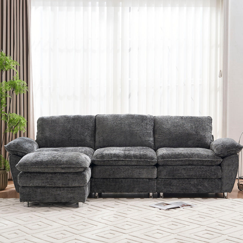 Modern Deep 3 Seat Sofa Couch With Ottoman, Comfy Upholstered Furniture
