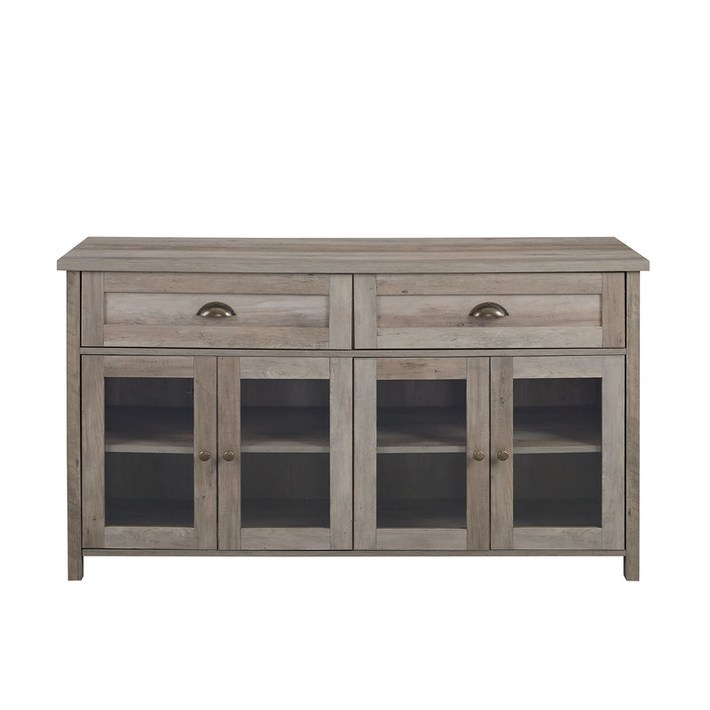 Transitional Farmhouse Glass Door Sideboard With 2 Drawers - Gray Wash