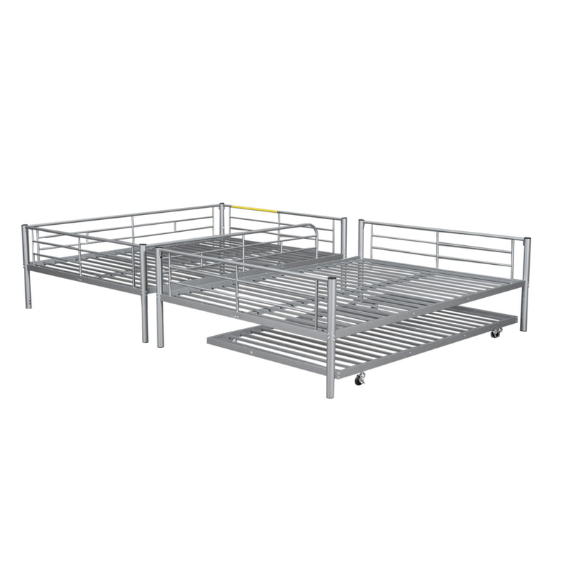 Full Over Full Metal Bunk Bed With Trundle - Silver