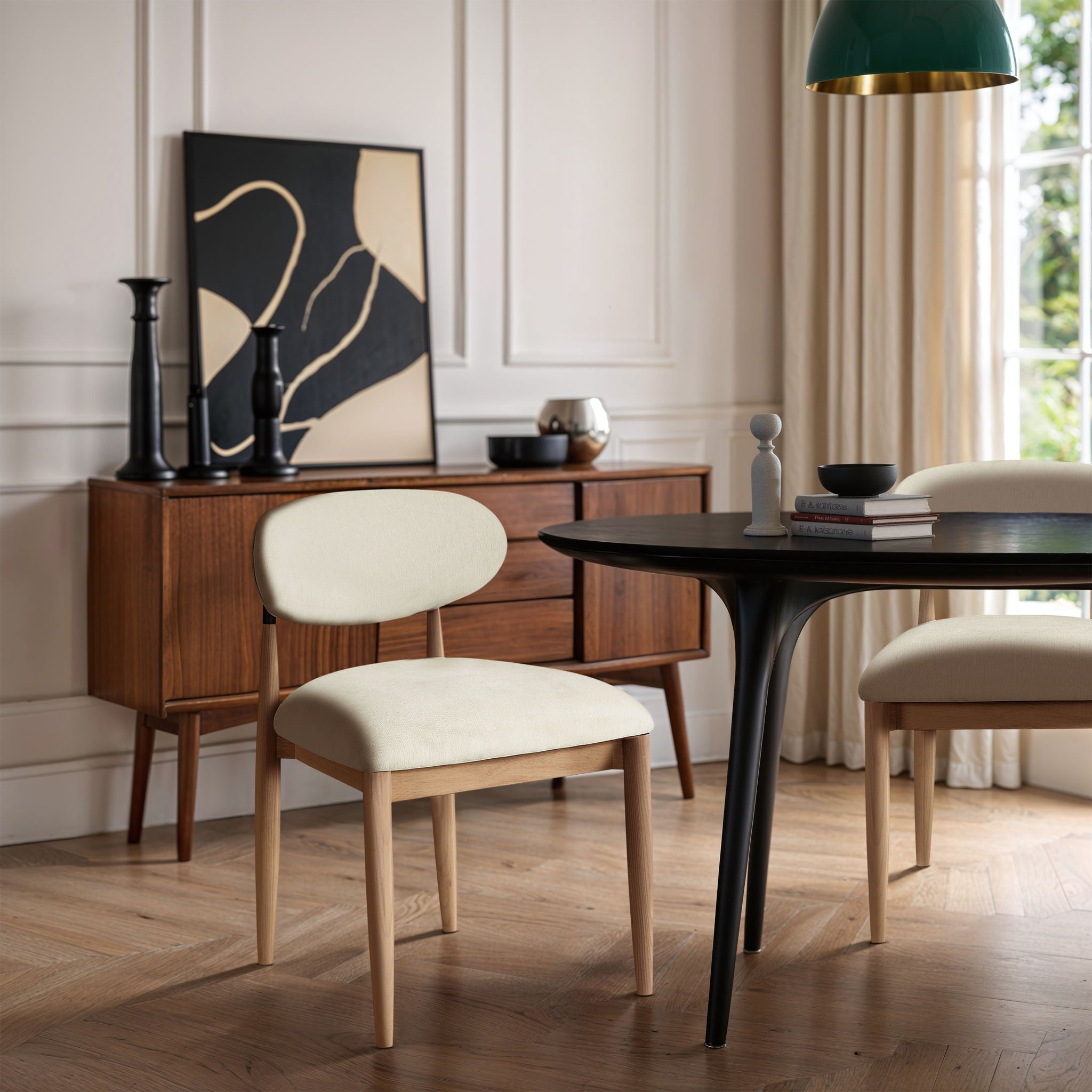 Riccio - Performance Fabric Upholstered Dining Side Chair (Set of 2) With Light Brown Legs - Cream - Urban Living Furniture (Los Angeles, CA)
