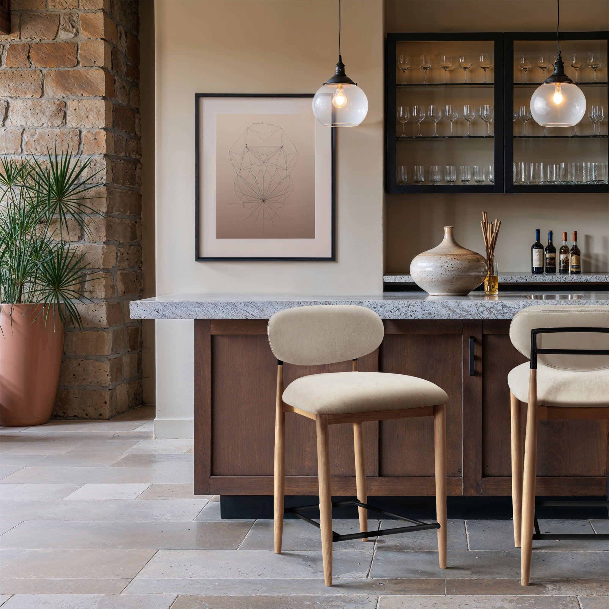 Riccio - Upholstered Stool - Cream