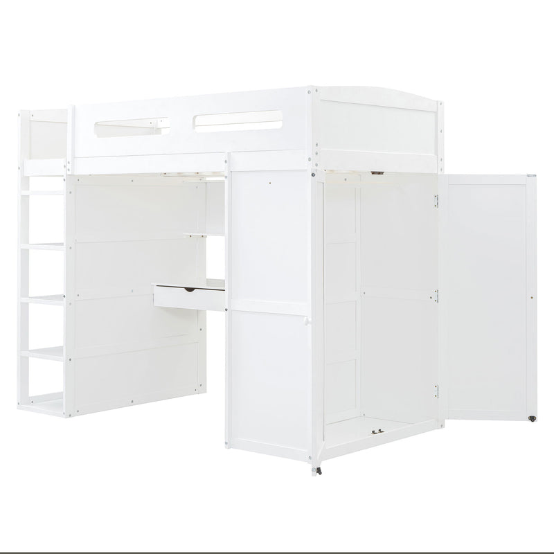 Loft Bed With Desk, Wardrobes, 4 Drawers And 4 Shelves