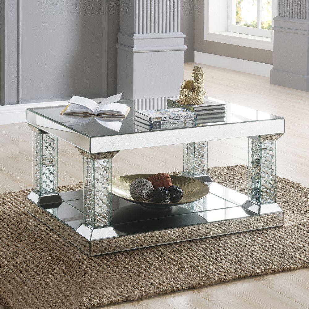 Nysa - Coffee Table - Mirrored & Faux Crystals - Glass - 19" - Urban Living Furniture (Los Angeles, CA)