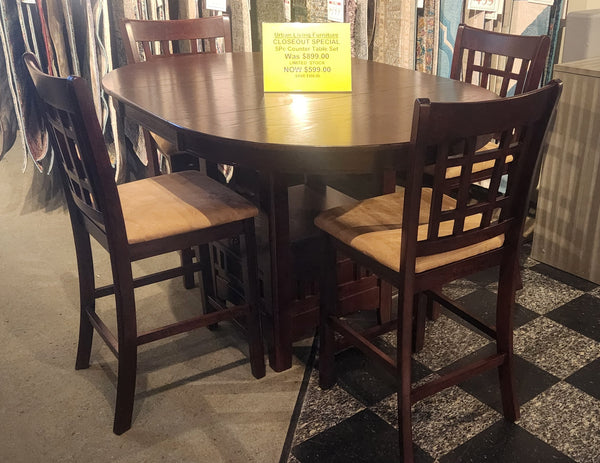 5Pc Round  Table w/18" leaf & 4Pub Stool in Cherry Finish