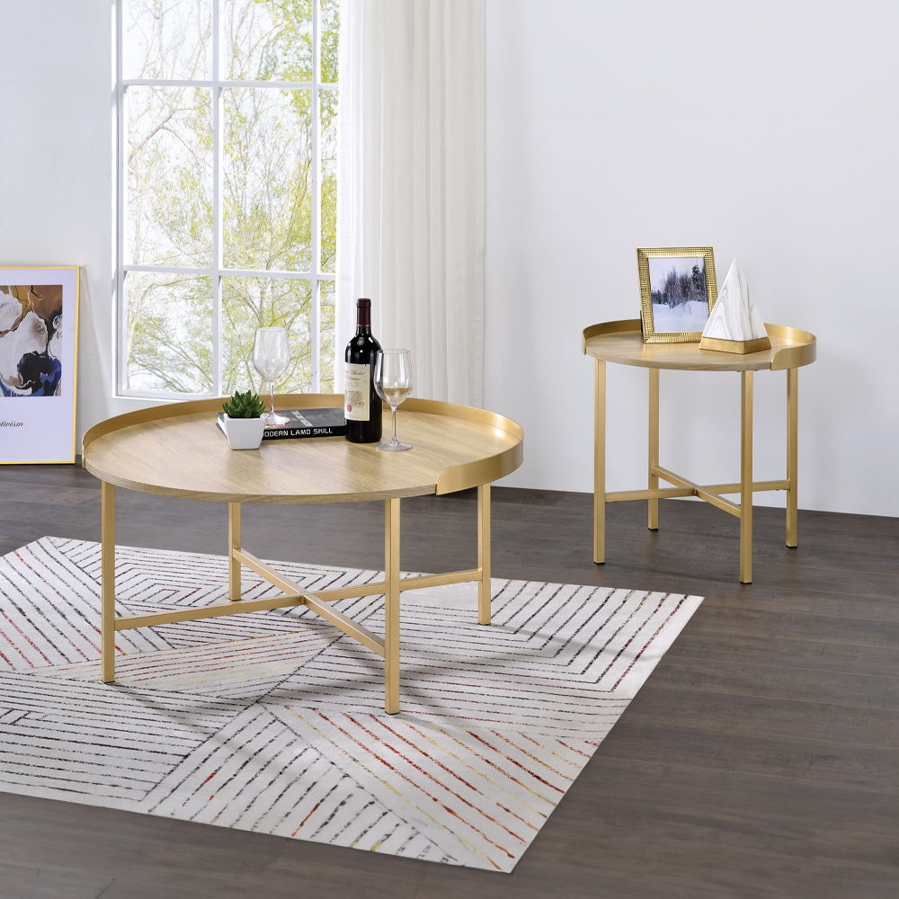 Mithea - Coffee Table - Oak Table Top & Gold Finish - Urban Living Furniture (Los Angeles, CA)