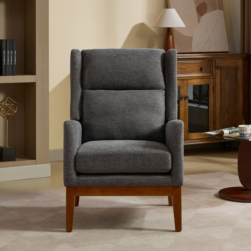 Wide Modern Accent Chair With Wood Legs For Living Room