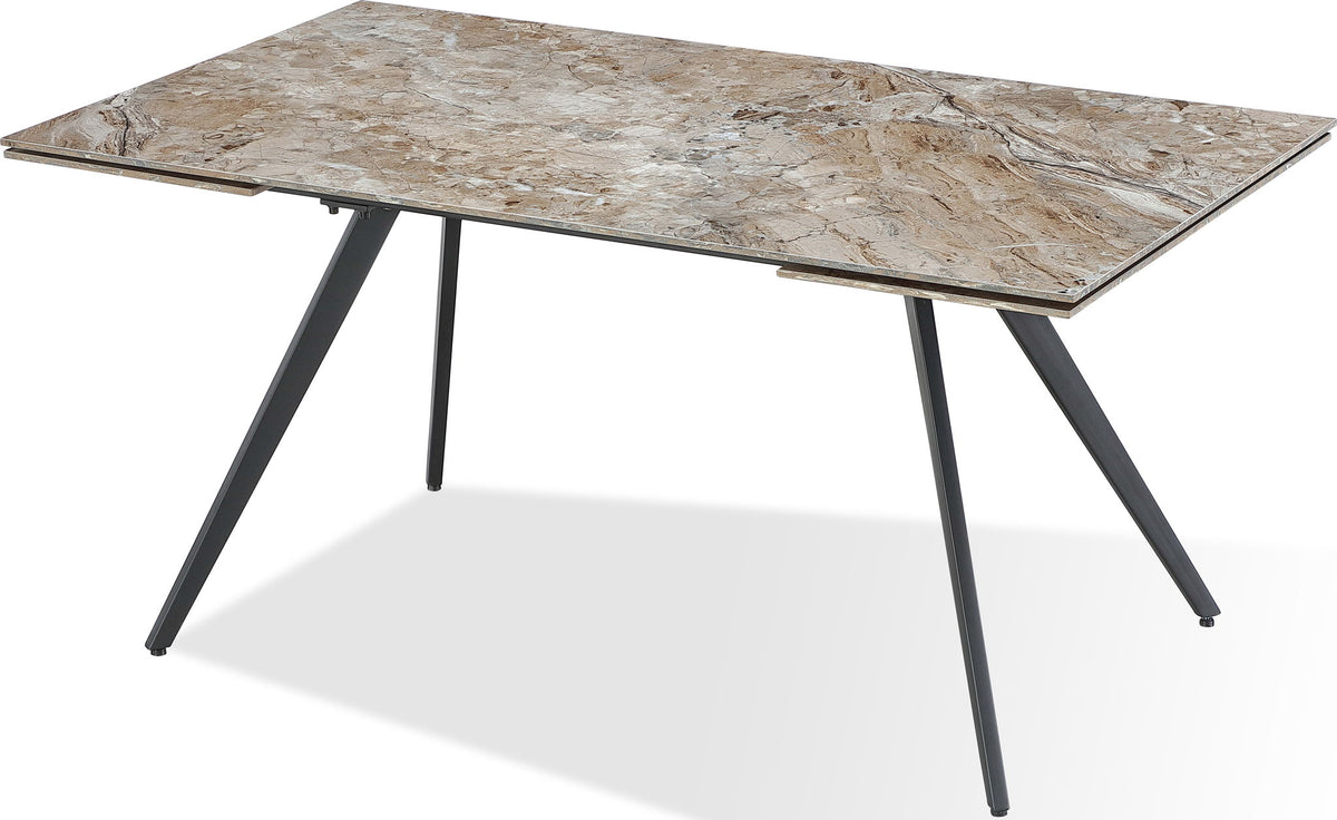 Lucia - Double Extension Stone Top Metal Leg Dining Table - Rich Brown And Black