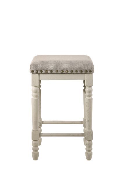 Tasnim - Stool (Set of 2) - Tan Fabric & Antique White Finish - Urban Living Furniture (Los Angeles, CA)