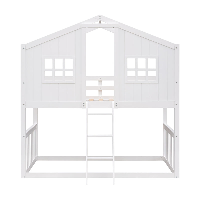 House Bunk Bed With Ladder, Wood Bed