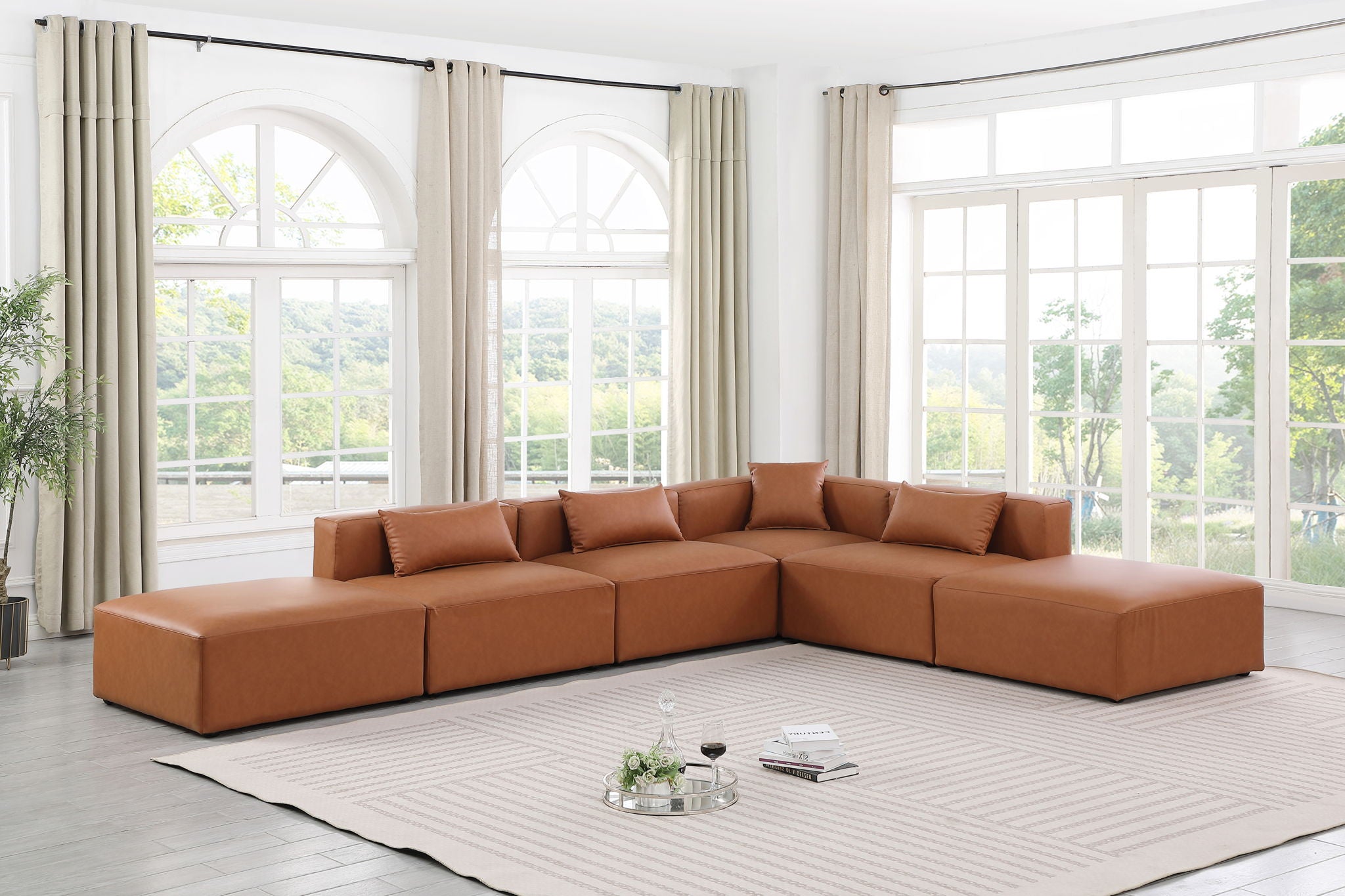 Cube - 6 Piece Modular Corner Armless Sectional - Cognac - Urban Living Furniture (Los Angeles, CA)