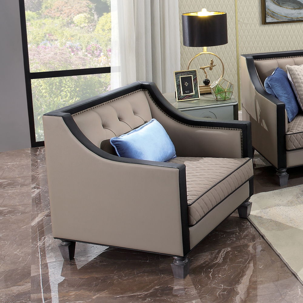 House Beatrice - Chair With Pillow - Tan Synthetic Leather , Black Synthetic Leather & Charcoal - Urban Living Furniture (Los Angeles, CA)