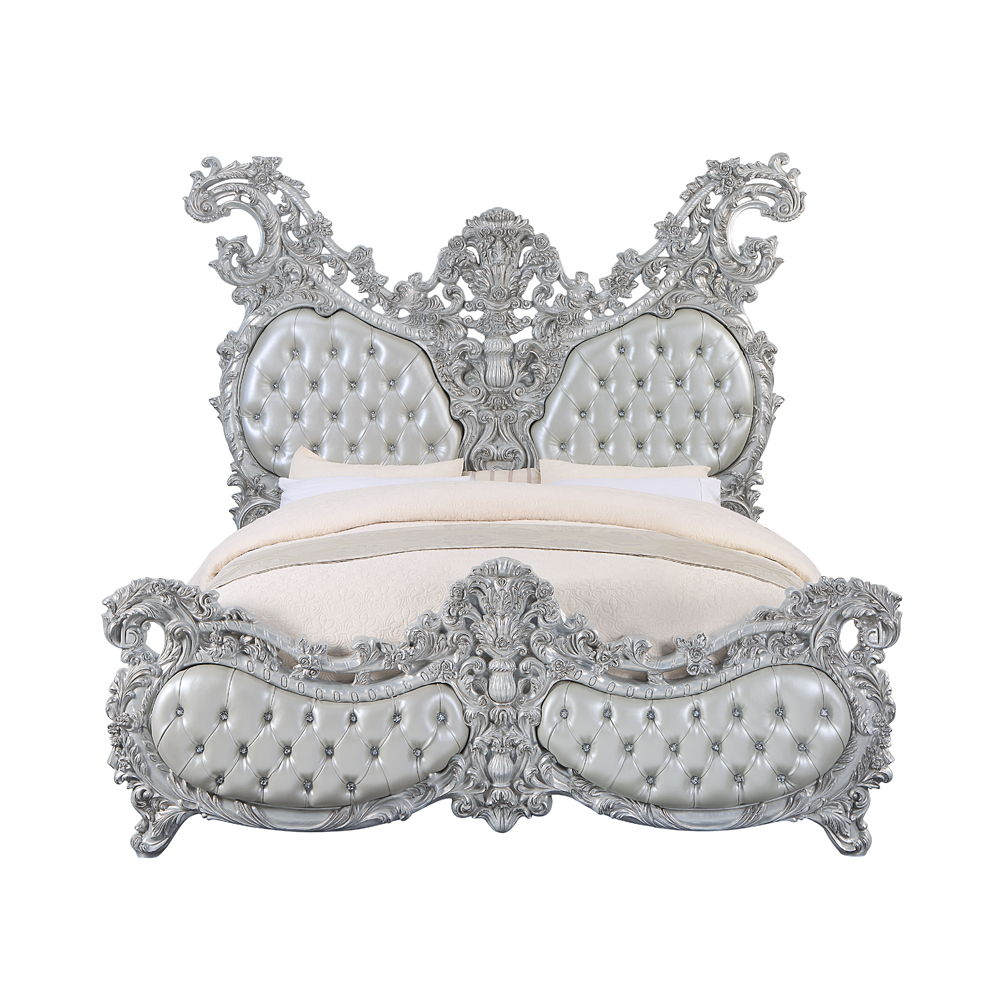 Valkyrie - Eastern King Bed - Synthetic Leather & Antique Platinum - Urban Living Furniture (Los Angeles, CA)