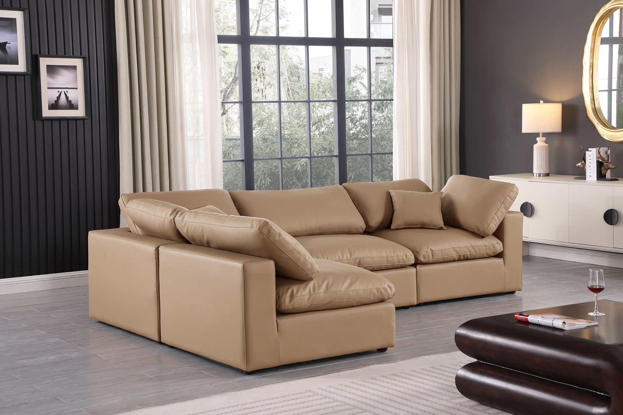 Comfy - 4 Piece Faux Leather Modular Armless Sectional - Tan