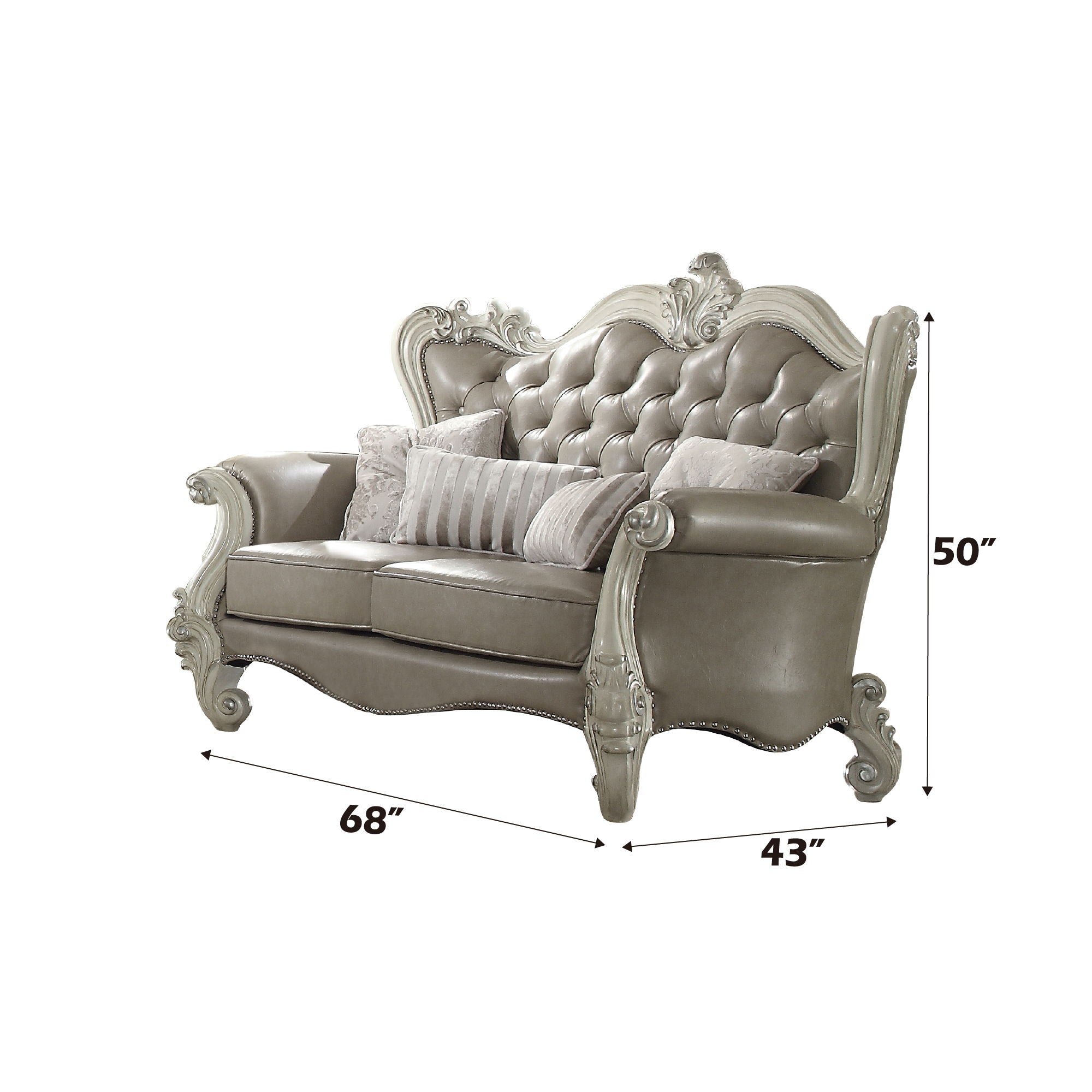 Versailles - Loveseat With 4 Pillows - Vintage Gray Synthetic Leather & Bone White - Urban Living Furniture (Los Angeles, CA)