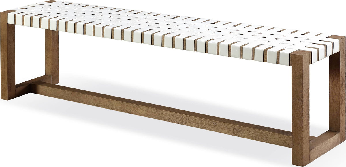 One - Woven Leather And Solid Wood Dining Bench - White And Bisque