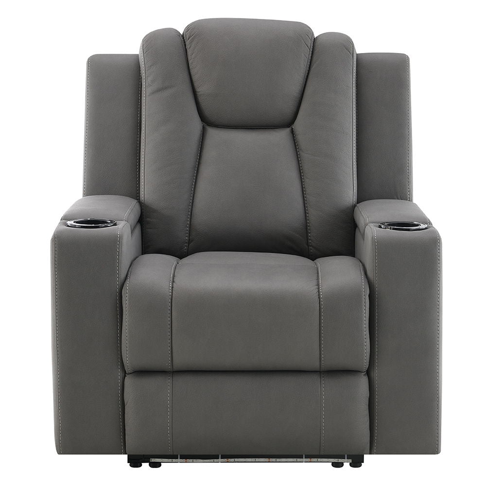 Leuco - Power Motion Recliner With Cup Holder, Control, LED & Power Headrest - Gray