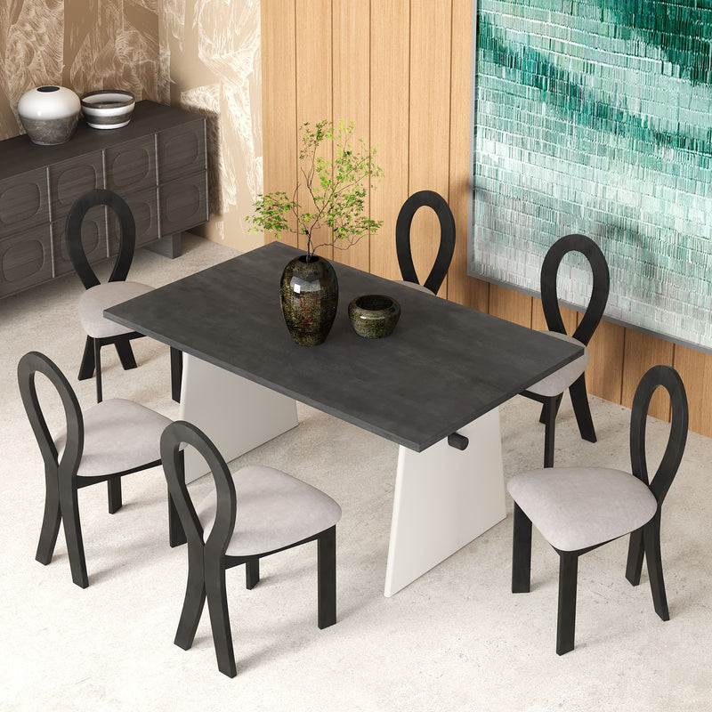 7 Piece Dining Table Set With Trestle Dining Table And 6 Upholstered Dining Chairs