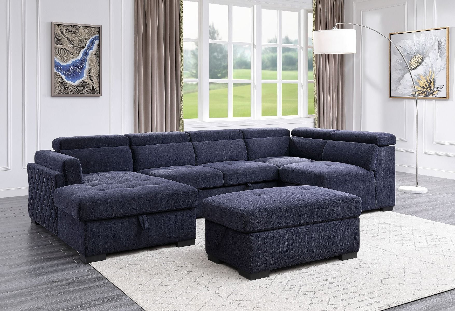 Nekoda - Sectional Sofa With Storage & Ottoman - Navy Blue Fabric - Urban Living Furniture (Los Angeles, CA)