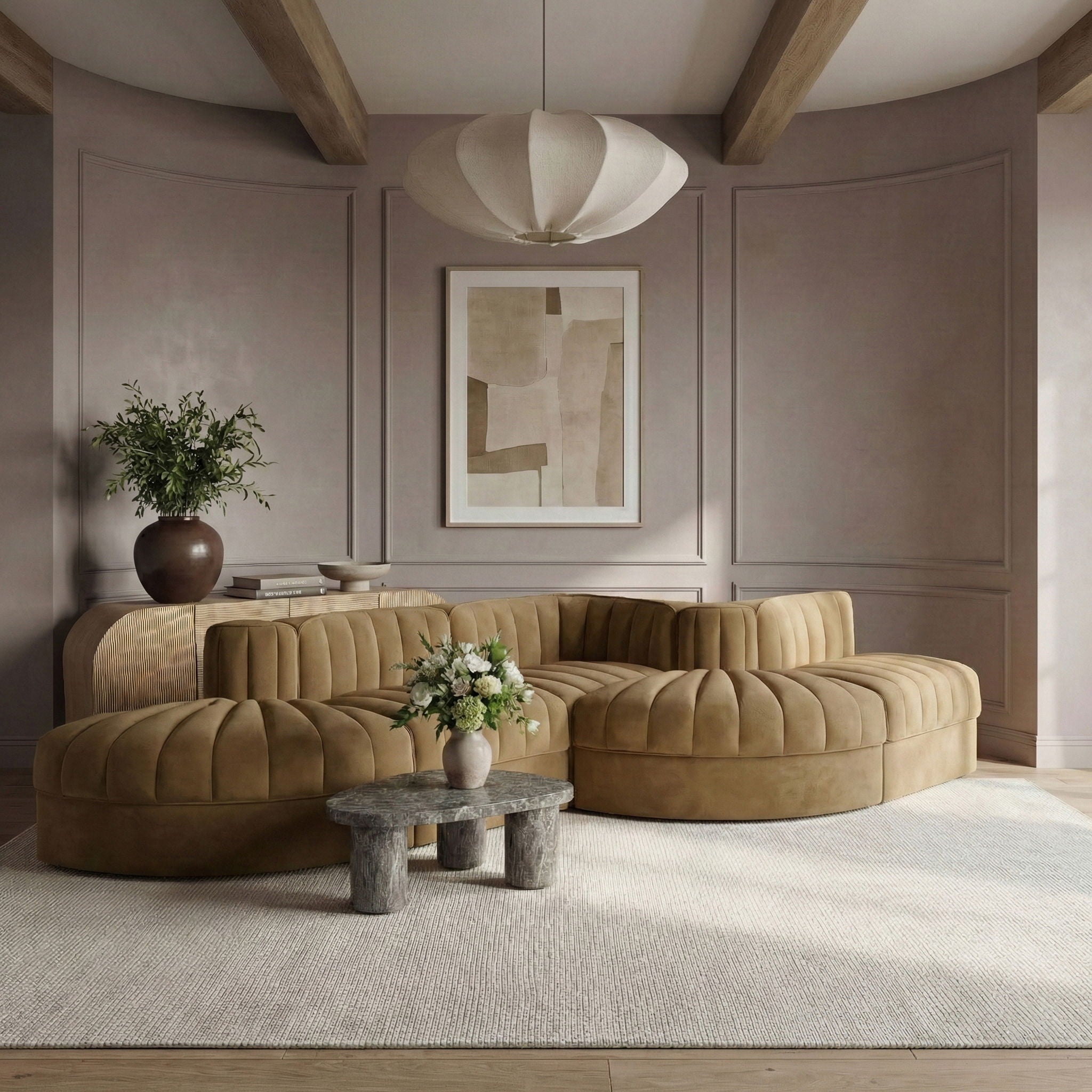 Rummi - Rounded Velvet Performance Fabric Upholstered 5 Piece Modular Sectional - Urban Living Furniture (Los Angeles, CA)