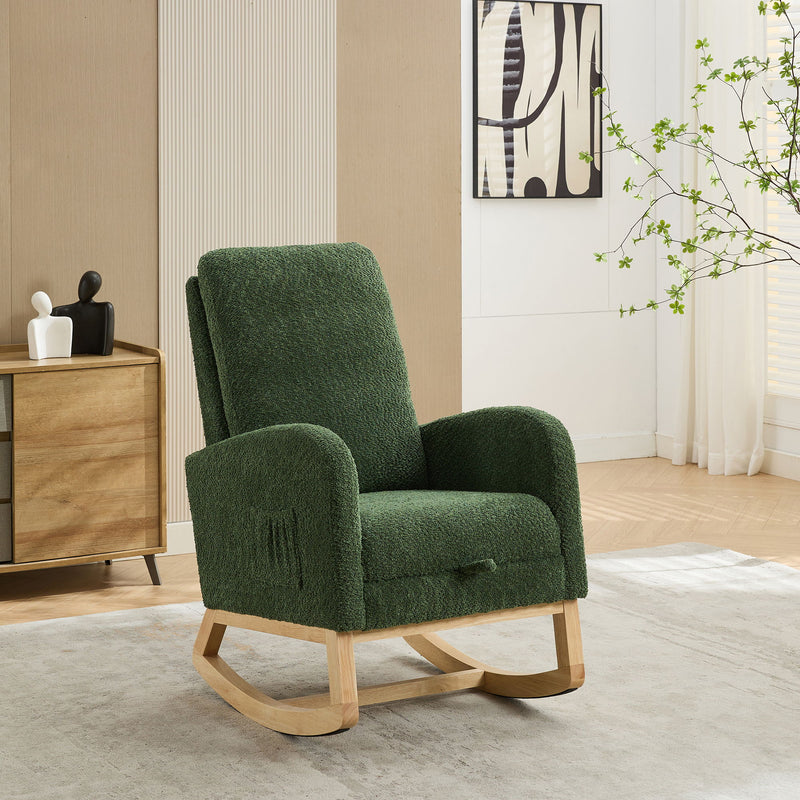 Rocking High Back Glider Chair With Retractable Footrest, Side Pocket