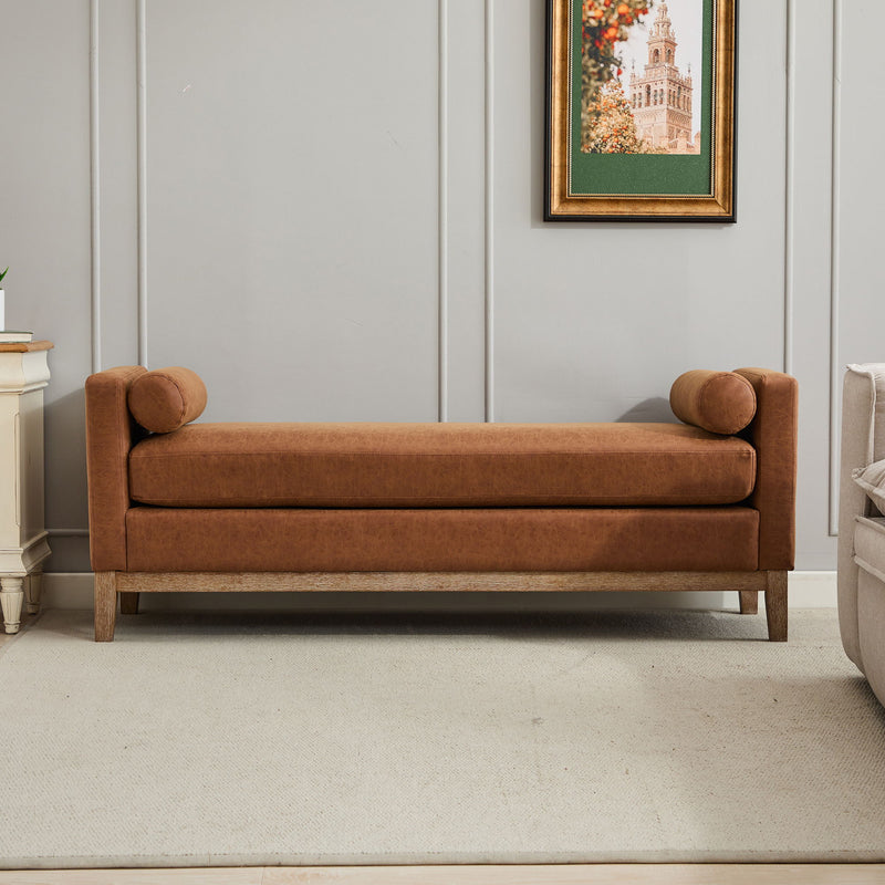 Elegant Upholstered Bench With 2 Bolster Pillows