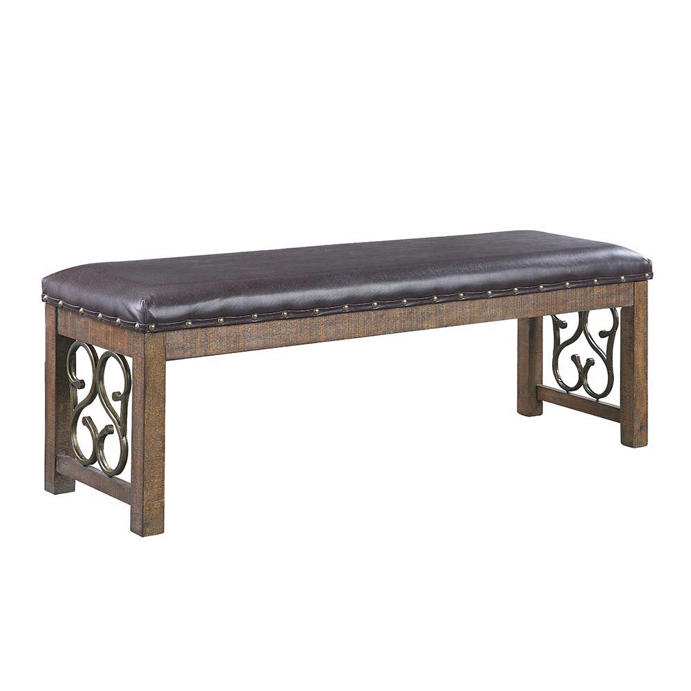 Raphaela - Bench - Black PU & Weathered Cherry Finish - Urban Living Furniture (Los Angeles, CA)