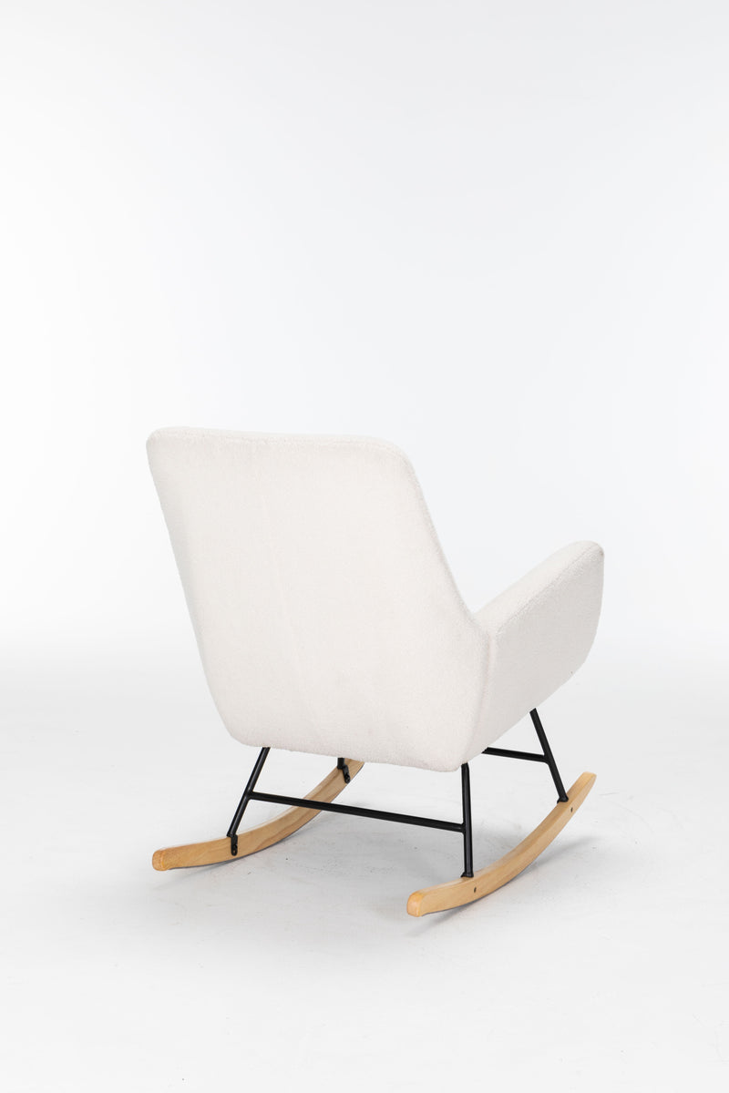 Rocking Chair Nursery, Teddy Glider Rocker With High Backrest, Reading Chair Modern Rocking Accent Chairs Glider Recliner For Living Room - Cream