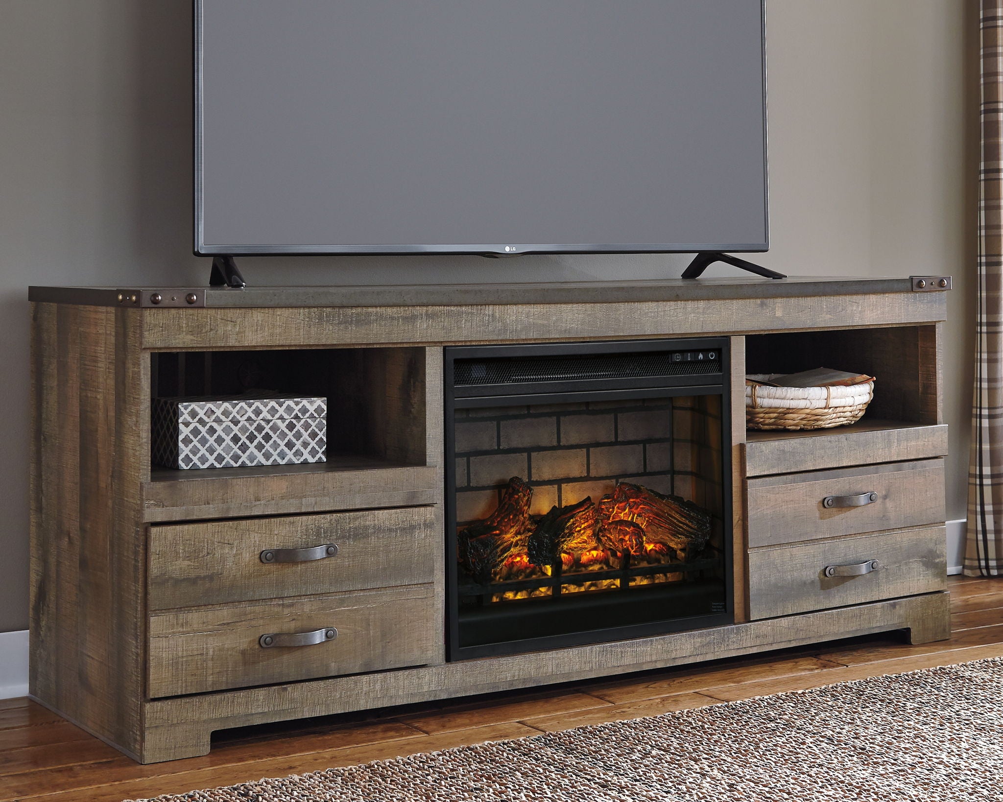 Trinell - 63" TV Stand With Glass/Stone Fireplace Insert - Brown - Urban Living Furniture (Los Angeles, CA)