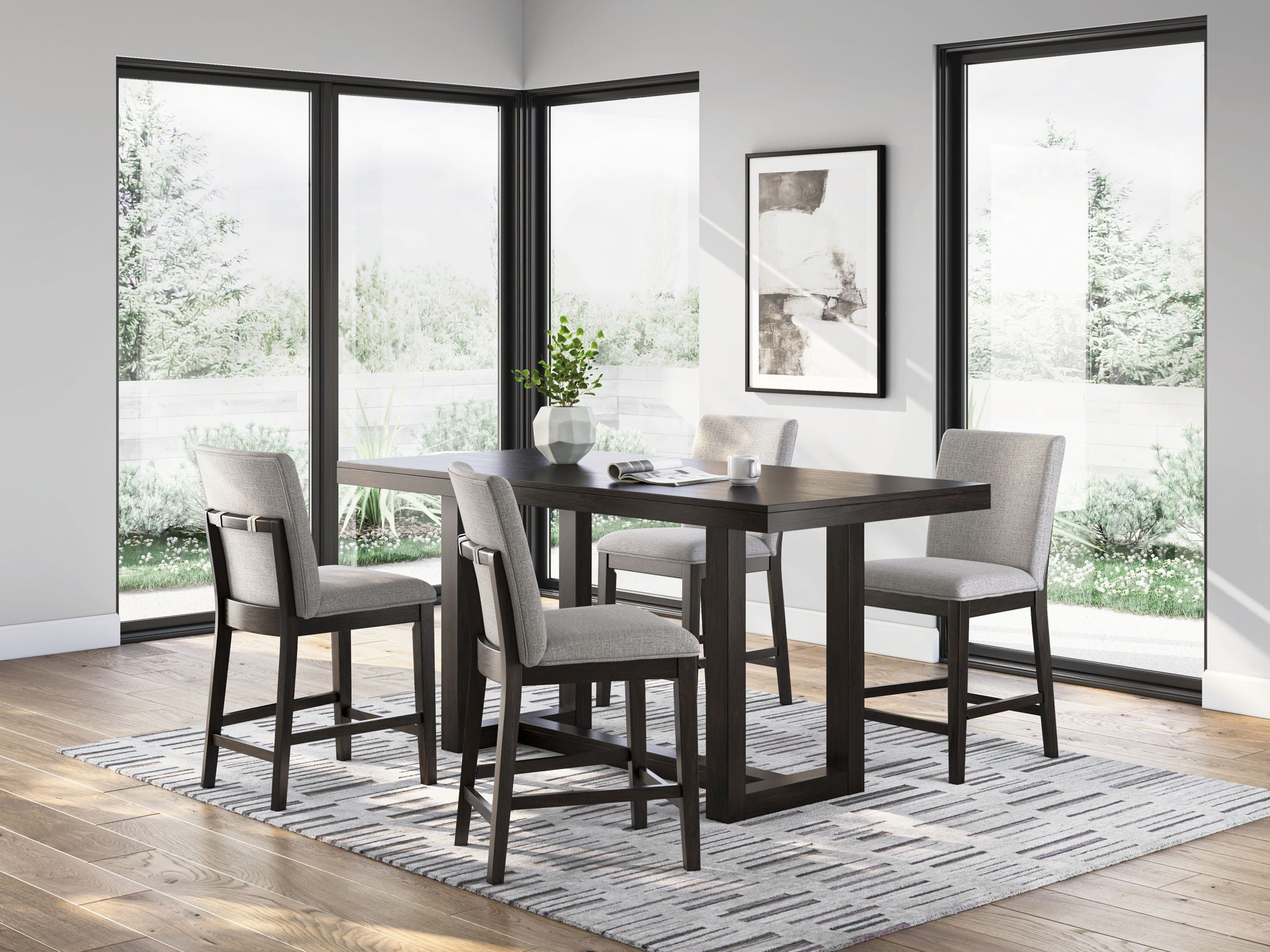 Neymorton - 5 Pc. - Rectangular Dining Room Counter Table, 4 Barstools - Dark Grayish Brown - Urban Living Furniture (Los Angeles, CA)