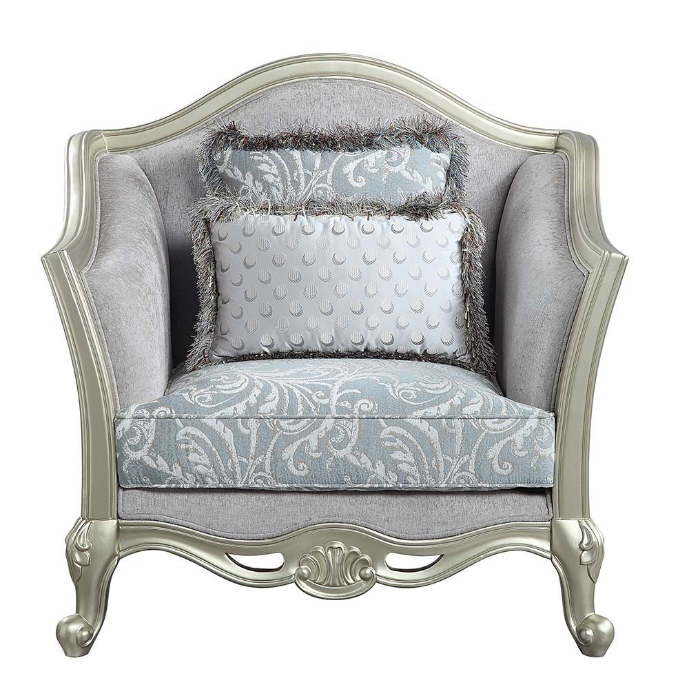 Qunsia - Chair - Light Gray Linen & Champagne Finish - Urban Living Furniture (Los Angeles, CA)